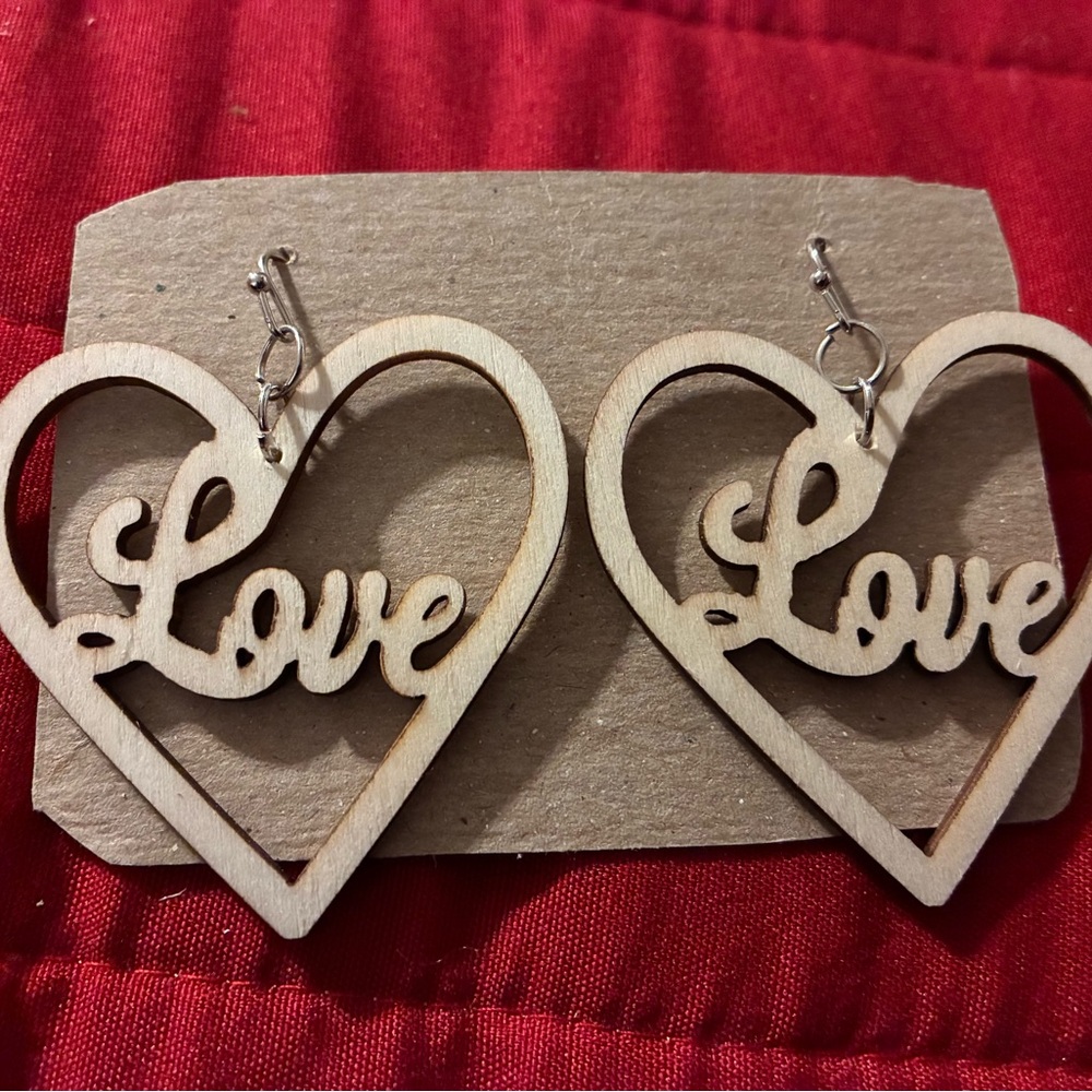 Wooden Heart Love Earrings